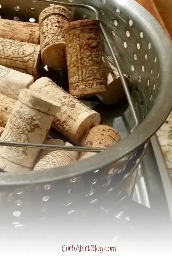 Puffed up wine corks ready to cut in half