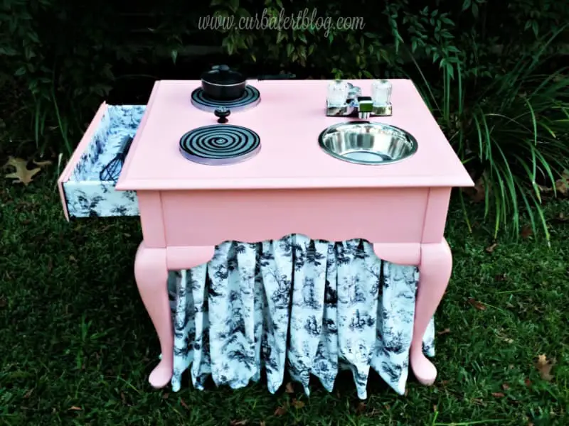 Upcycle End Table Into A Pink Play Kitchen For Your Little Girl